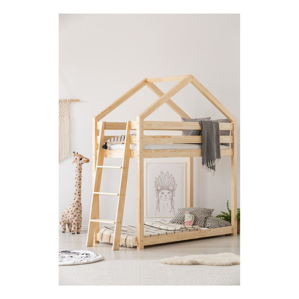 Domčeková poschodová posteľ z borovicového dreva Adeko Mila DMPB 90 × 200 cm