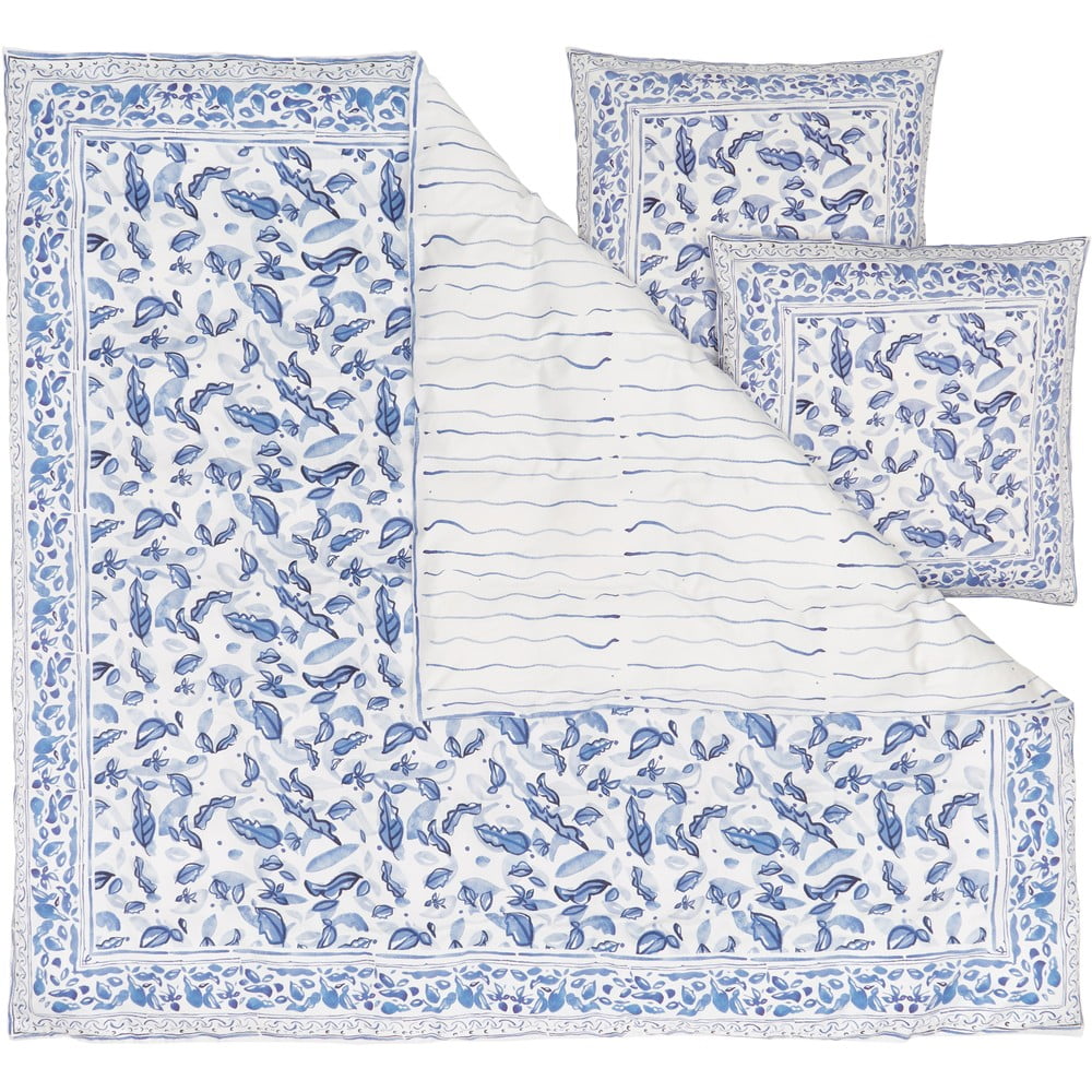 Modro-biele obliečky na dvojlôžko z bavlneného saténu Westwing Collection 200 x 200 cm