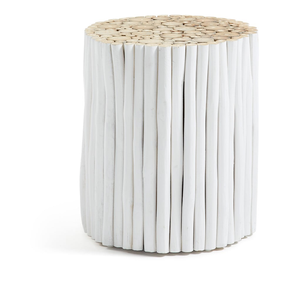 Biely odkladací stolík z tíkového dreva Kave Home Filippo ⌀ 35 cm