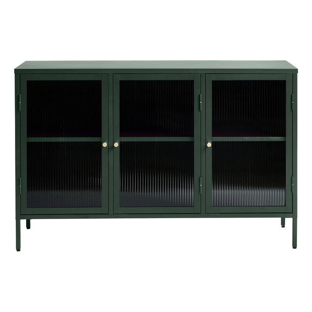 Zelená kovová vitrína Unique Furniture Bronco výška 85 cm