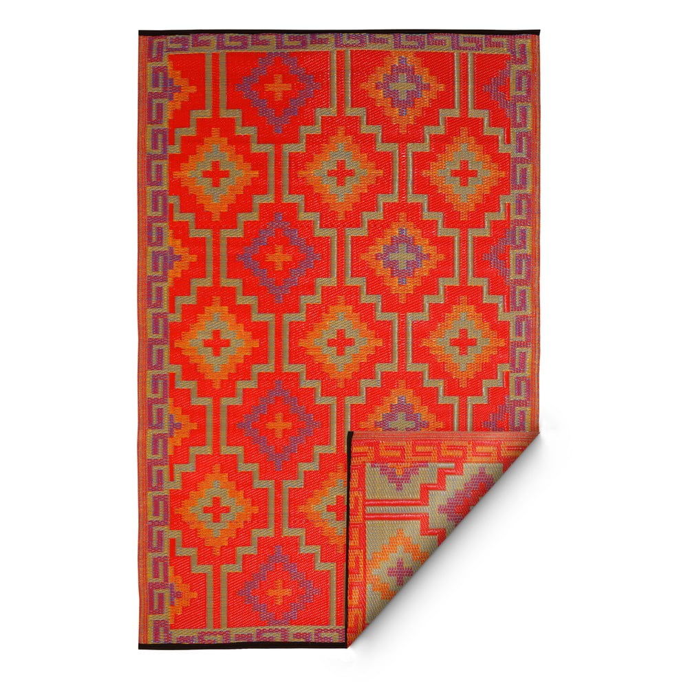 Oranžovo-fialový obojstranný vonkajší koberec z recyklovaného plastu Fab Hab Lhasa Orange  Violet 120 x 180 cm