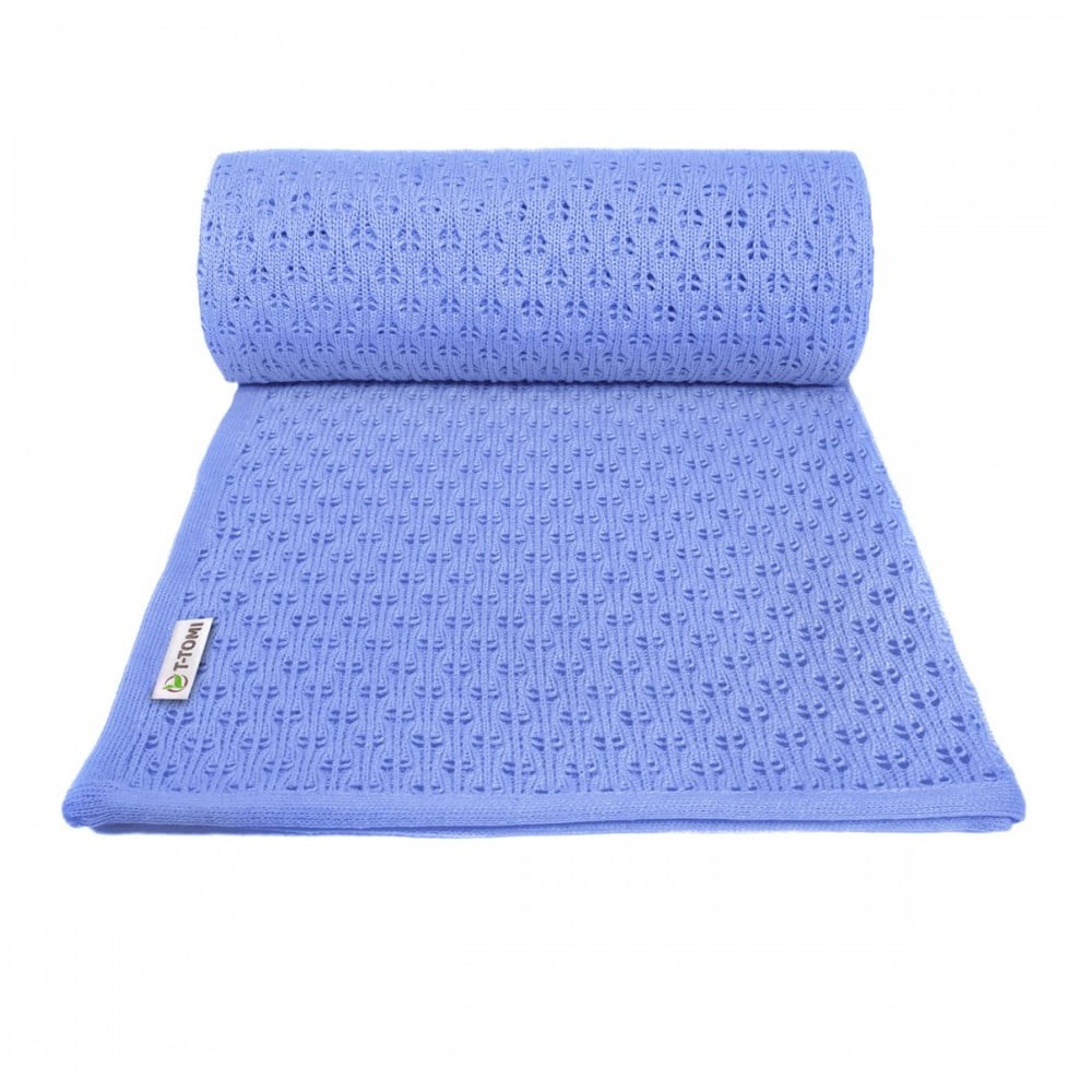 Modrá pletená detská deka s podielom bavlny T-TOMI Summer 80 x 100 cm