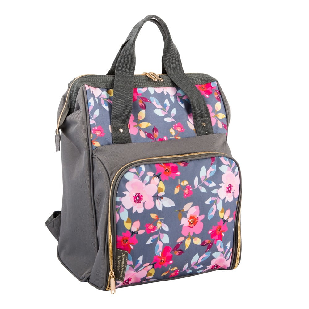 Sivý kvetovaný chladiaci batoh s piknikovým vybavením pre 2 osoby Navigate Grey Floral 15 l