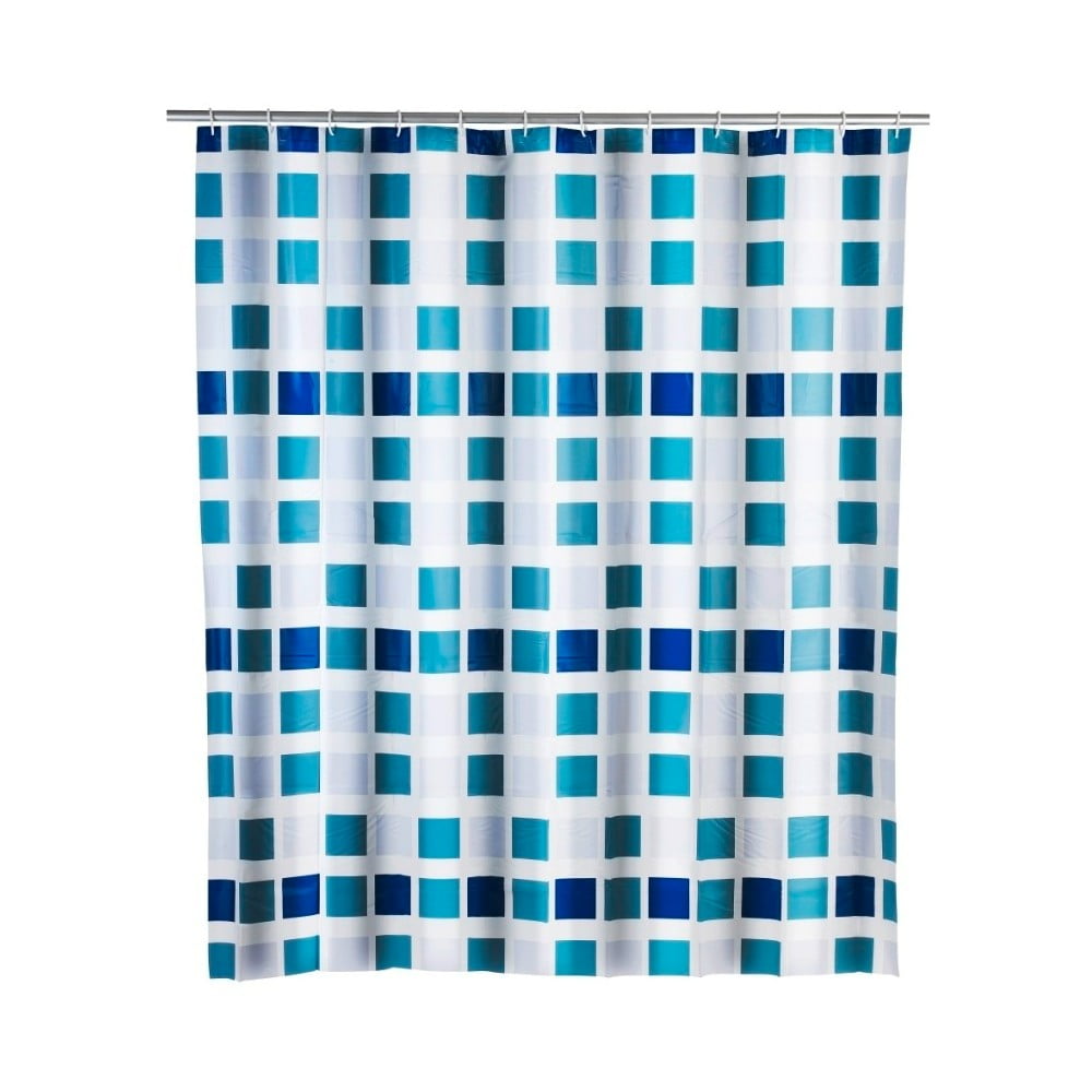 Modrý sprchový záves Wenko Mosaic 180 × 200 cm
