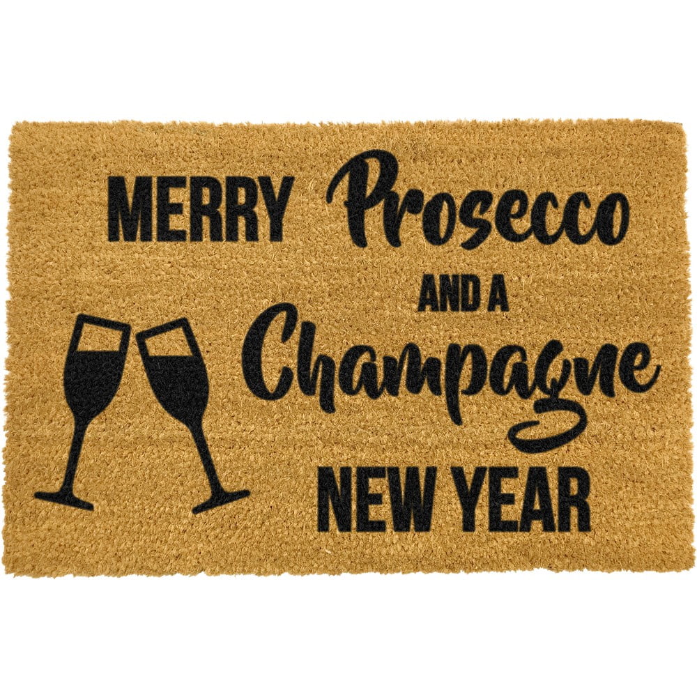 Čierna rohožka z prírodného kokosového vlákna Artsy Doormats Champagne New Year 40 x 60 cm