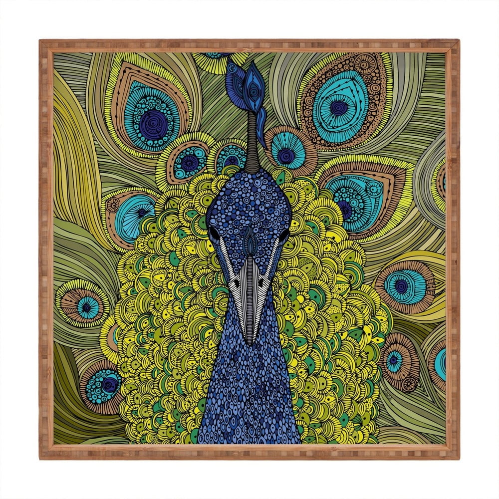 Drevený dekoratívny servírovací podnos Peacock 40 × 40 cm