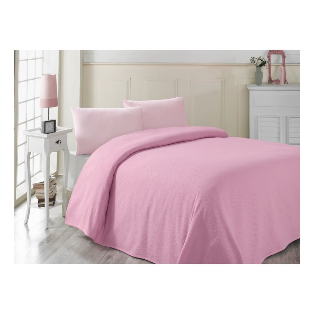 Ružová ľahká prikrývka cez posteľ Pembe 200 x 230 cm