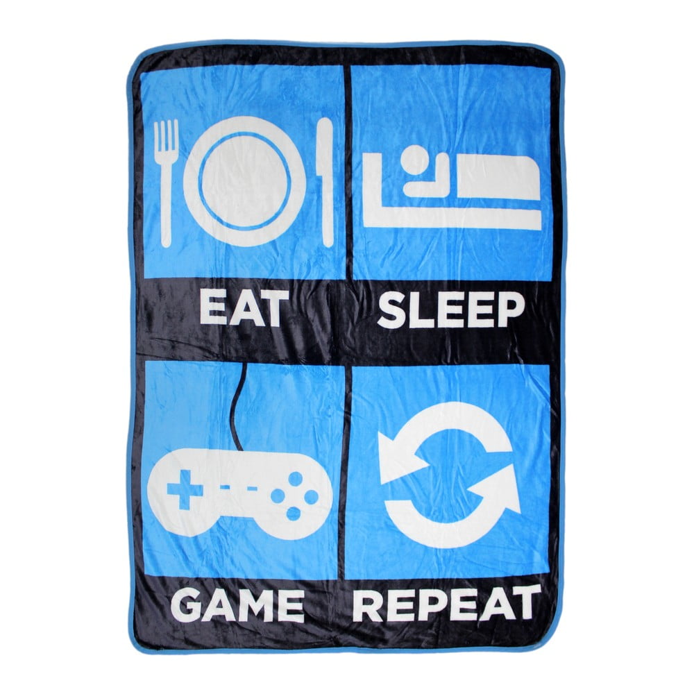 Modrá plážová deka Big Mouth Inc Eat Sleep Game Repeat 114 x 152 cm