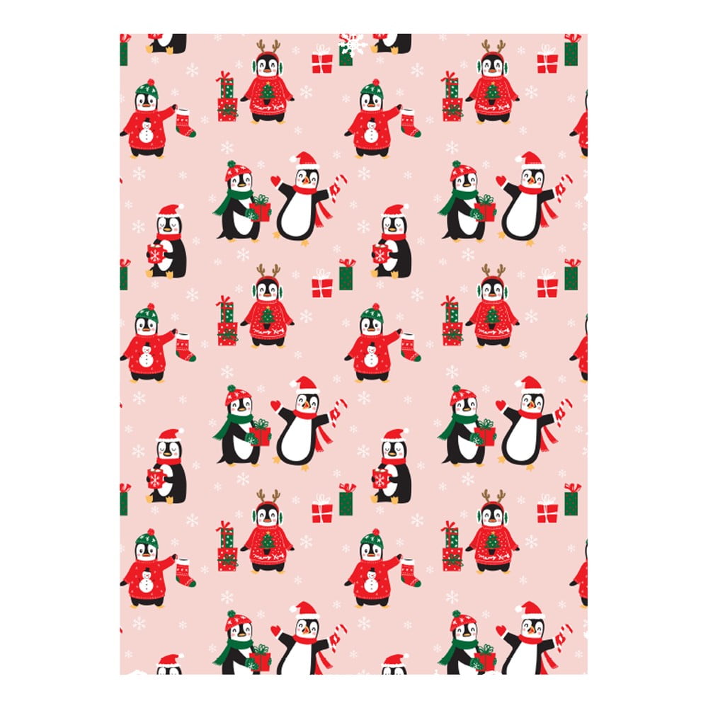 5 hárkov ružového baliaceho papiera eleanor stuart Penguin Christmas 50 x 70 cm