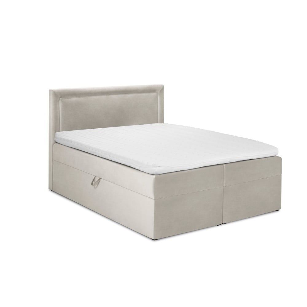 Béžová zamatová dvojlôžková posteľ Mazzini Beds Yucca 200 x 200 cm