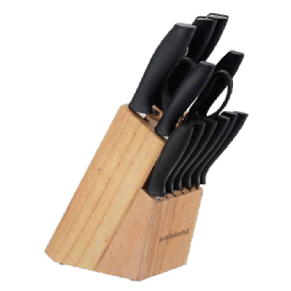 Set 12 nožov nožníc brúsky a dreveného bloku Sabichi