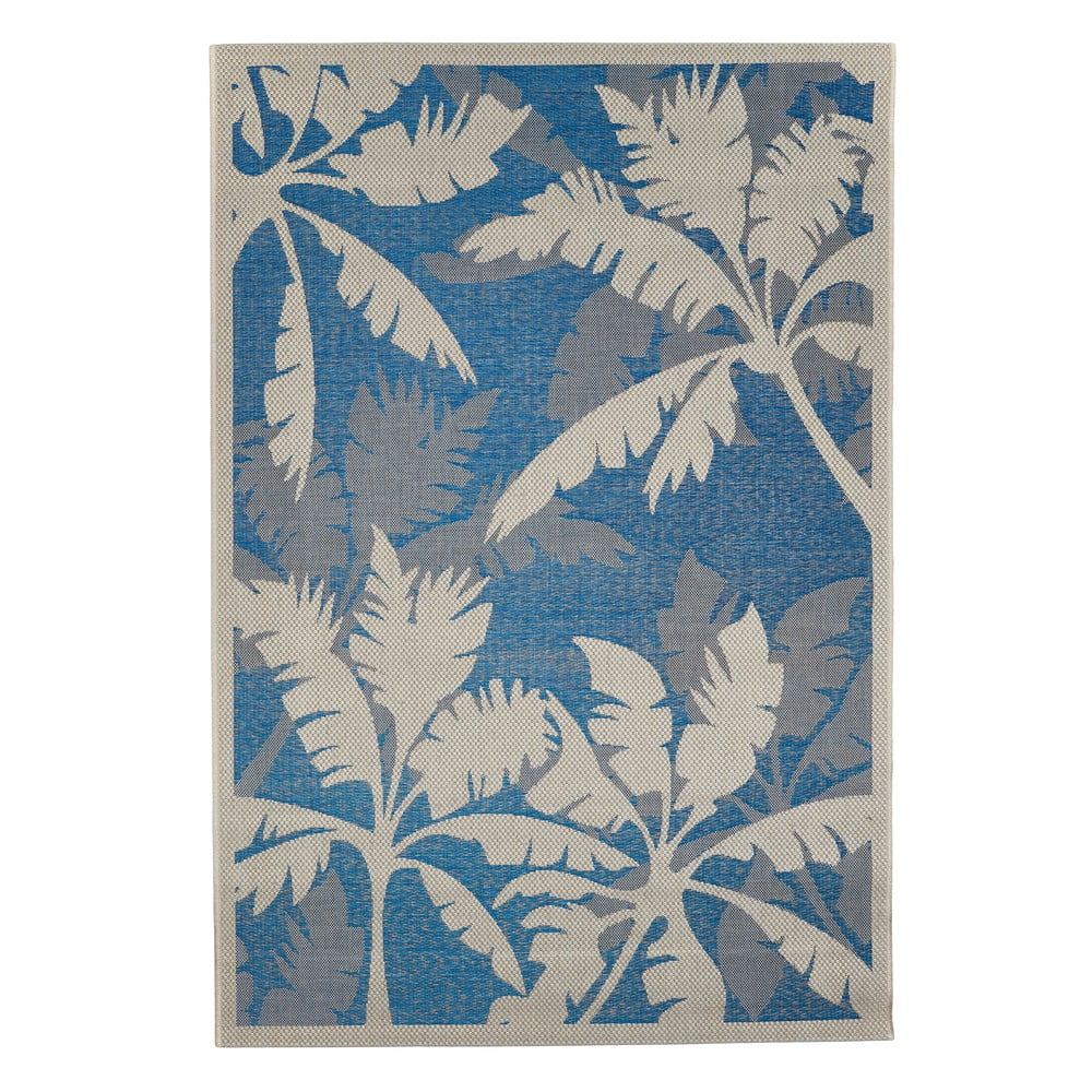 Modro-sivý vonkajší koberec Floorita Palms Blue 160 x 230 cm