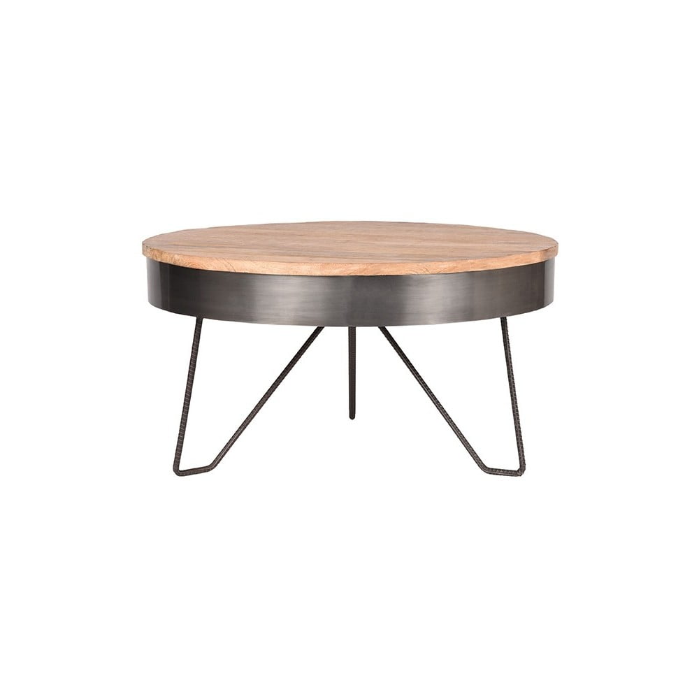 Sivý konferenčný stolík s doskou z mangového dreva LABEL51 Saran ⌀ 80 cm