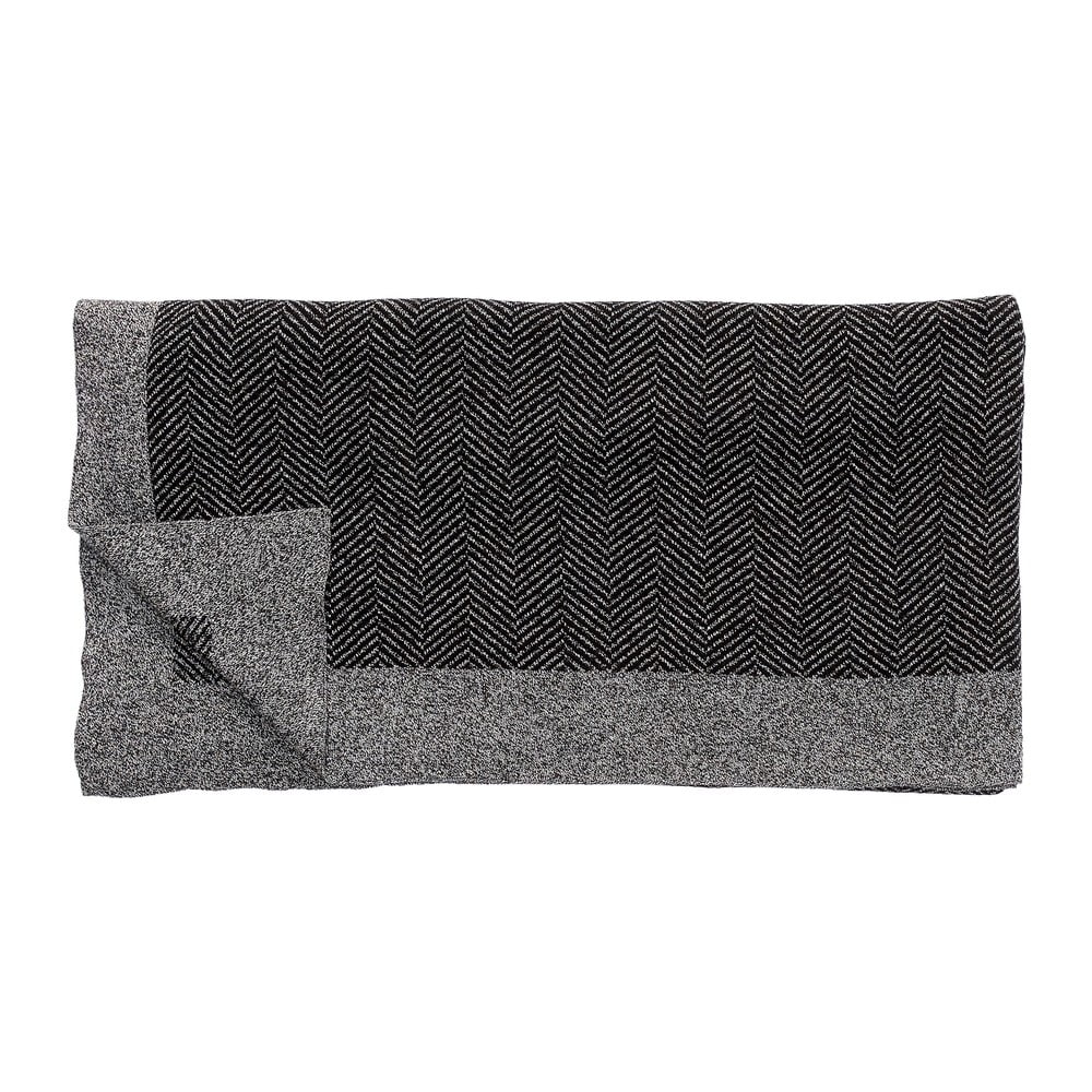 Čierno-sivý bavlnený pléd Hübsch Dust 130 x 200 cm