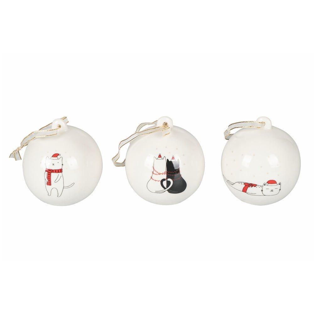 Súprava 3 porcelánových vianočných ozdôb Villa dEste Xmas Cat