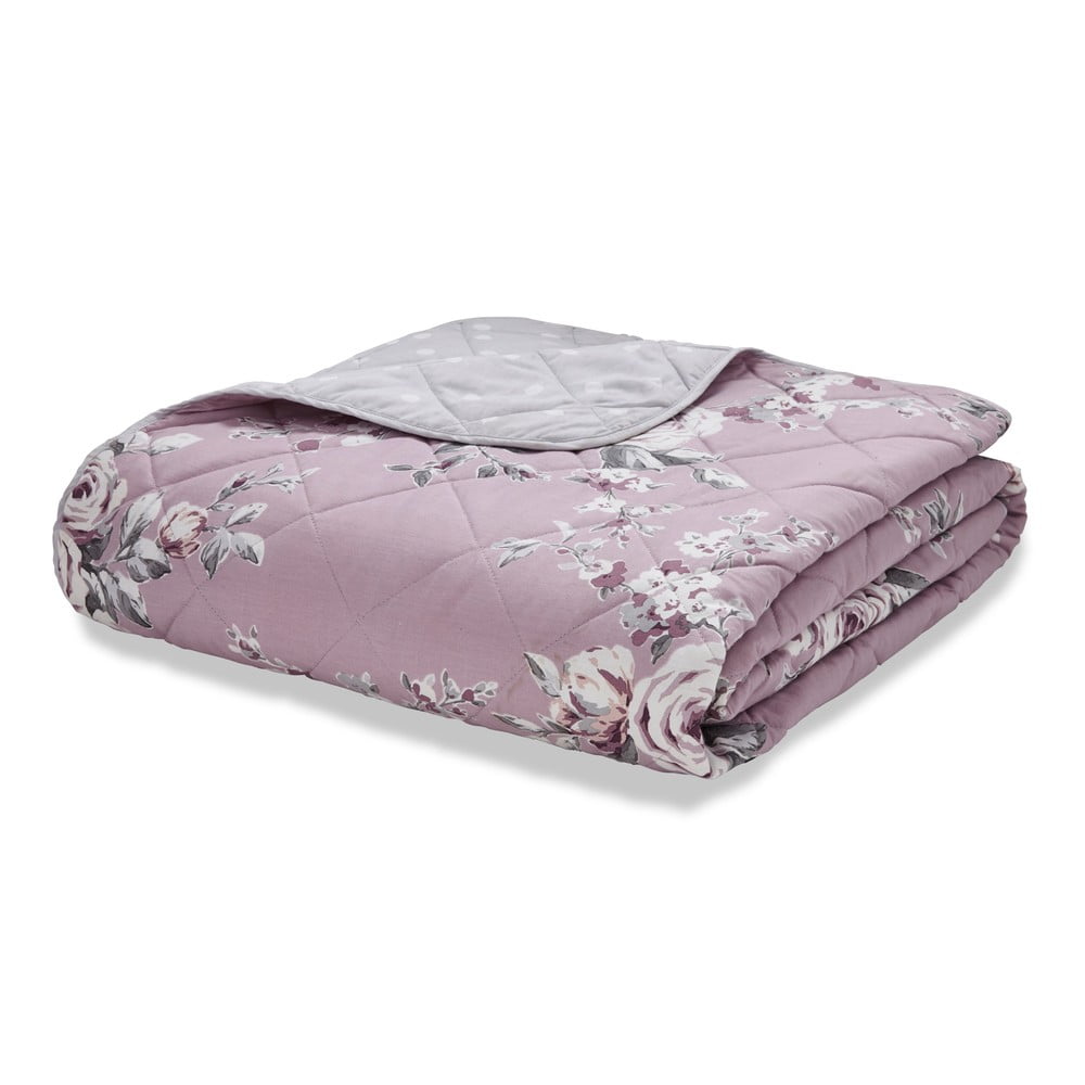 Ružovo-sivý prešívaný pléd cez posteľ Catherine Lansfield Canterbury 220 x 230 cm
