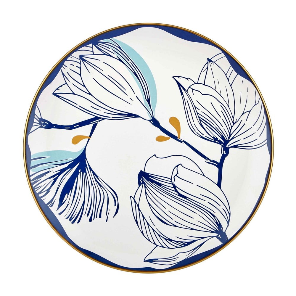Súprava 6 bielych porcelánových tanierov s modrými kvetmi Mia Bloom ⌀ 26 cm