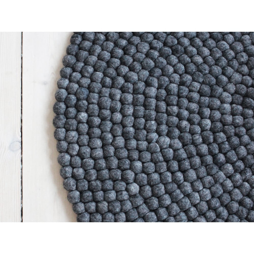 Antracitovosivý guľôčkový vlnený koberec Wooldot Ball rugs ⌀ 140 cm