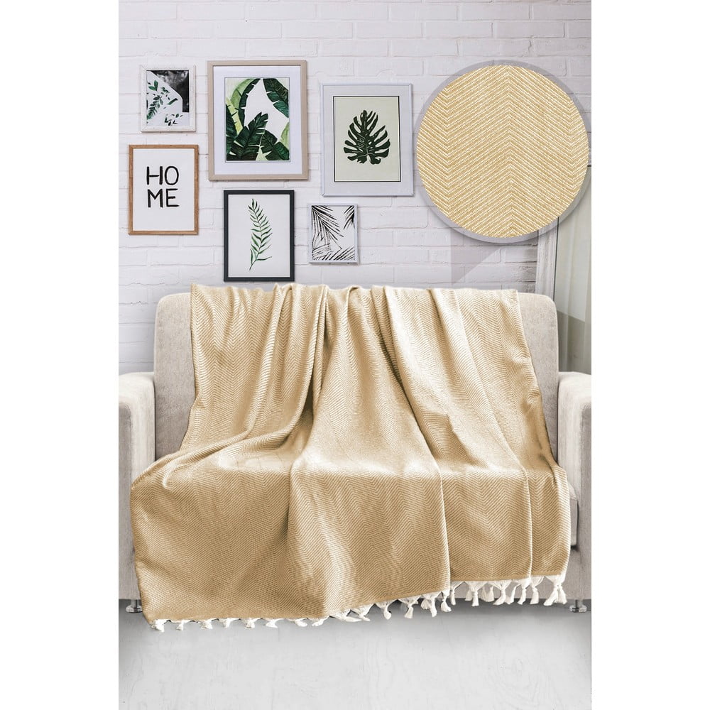 Horčicovožltý bavlnený pléd cez posteľ Viaden HN 170 x 230 cm