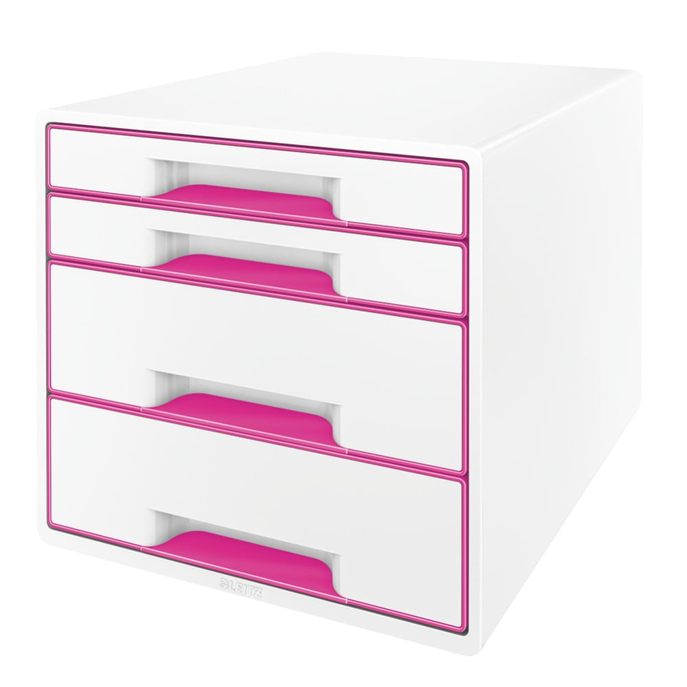 Bielo-ružový zásuvkový box Leitz WOW CUBE 4 zásuvky
