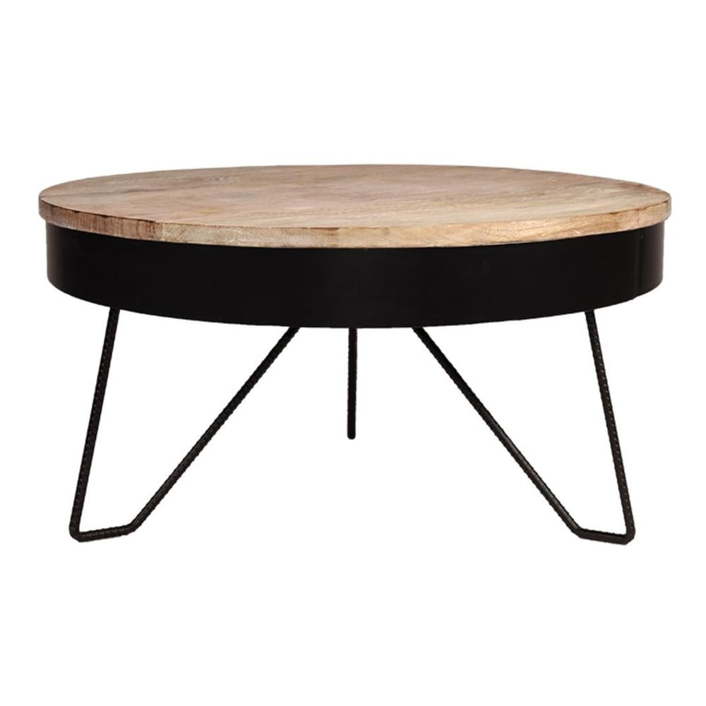 Čierny konferenčný stolík s doskou z mangového dreva LABEL51 Saran ⌀ 80 cm