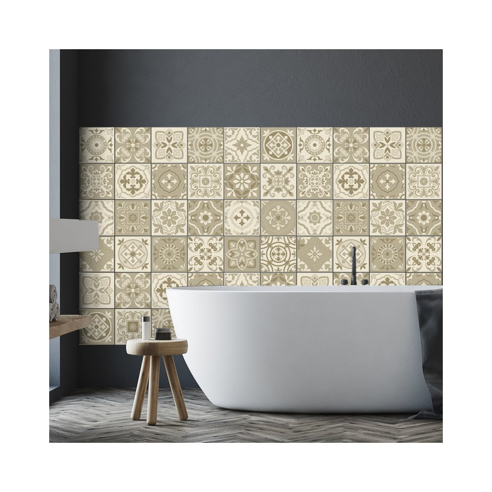 Sada 60 nástenných samolepiek Ambiance Wall Decal Cement Tiles Fortunato 15 × 15 cm