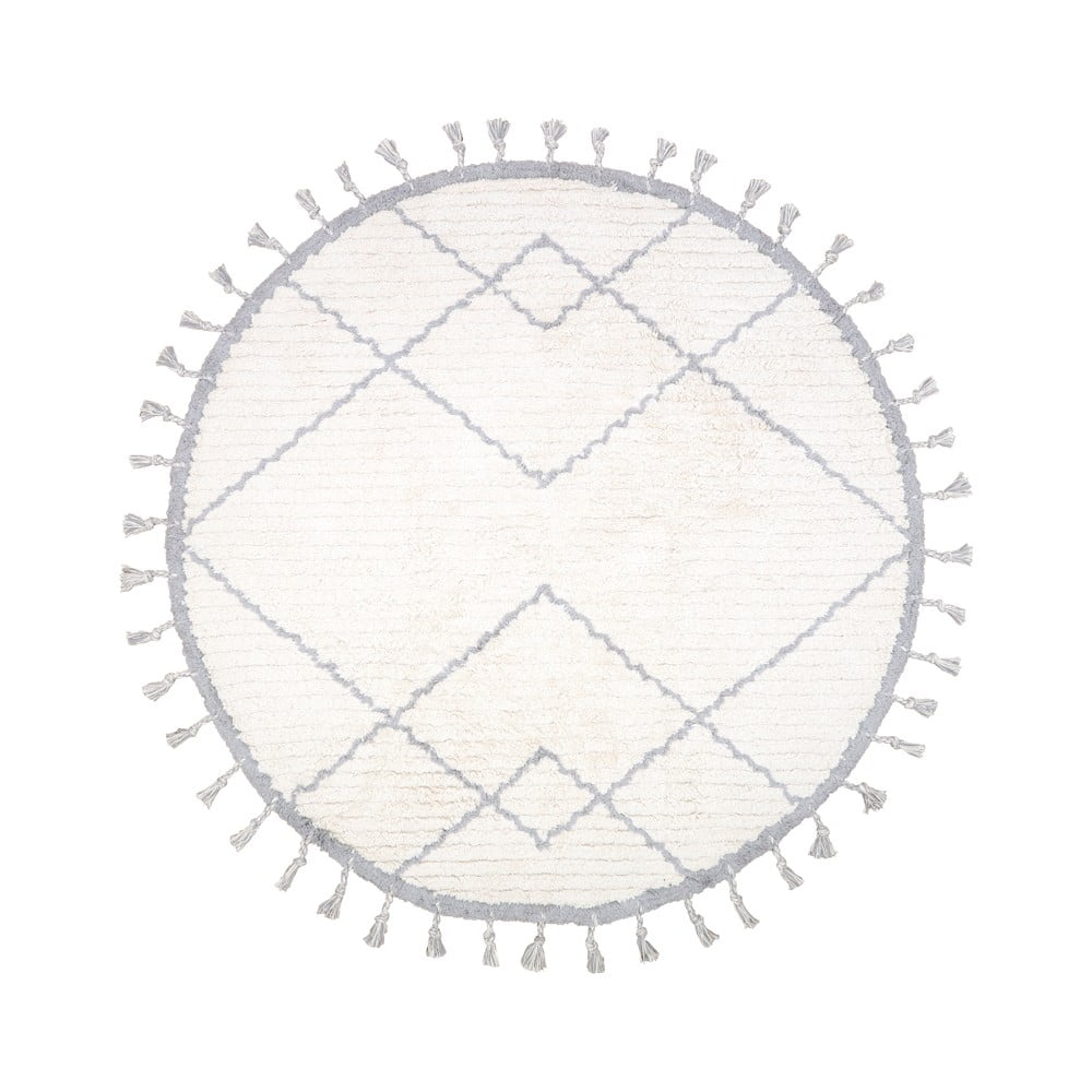 Bielo-sivý bavlnený ručne vyrobený koberec Nattiot Come ø 120 cm