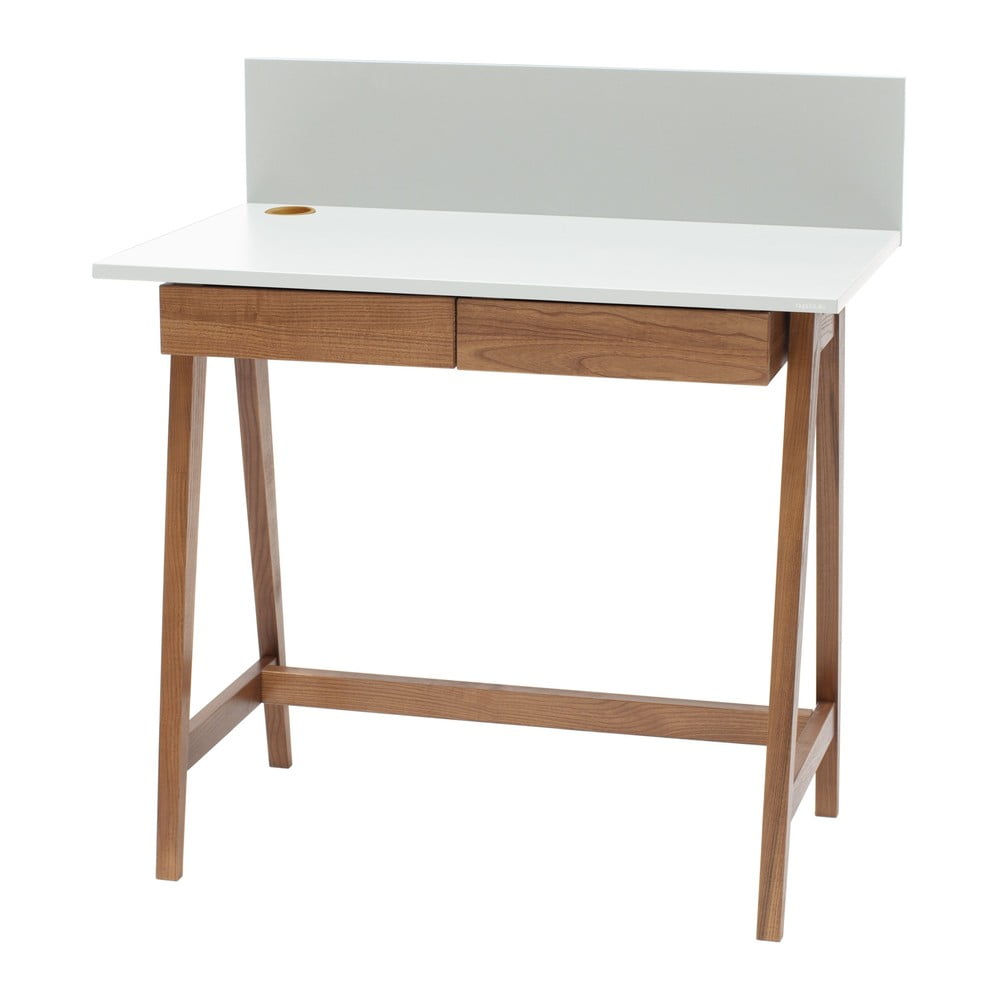 Biely písací stôl s podnožím z jaseňového dreva Ragaba Luka Oak dĺžka 85 cm