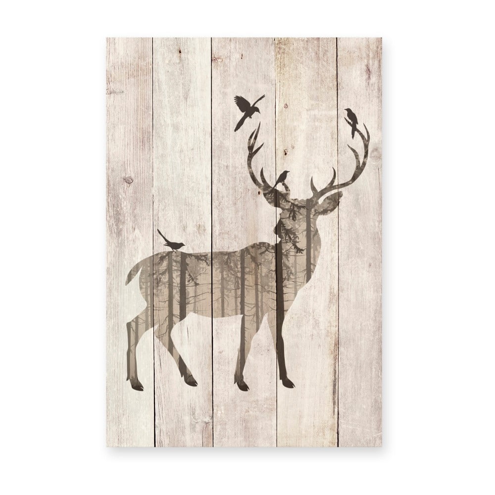 Drevená nástenná dekoratívna ceduľa Surdic Watercolor Deer 40 × 60 cm