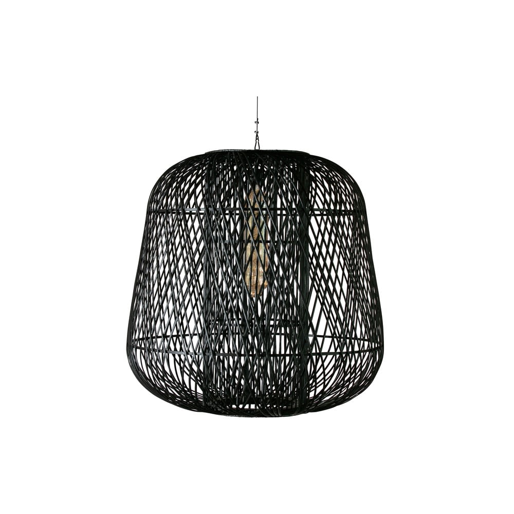Čierna závesná lampa z bambusu WOOOD Moza ø 100 cm