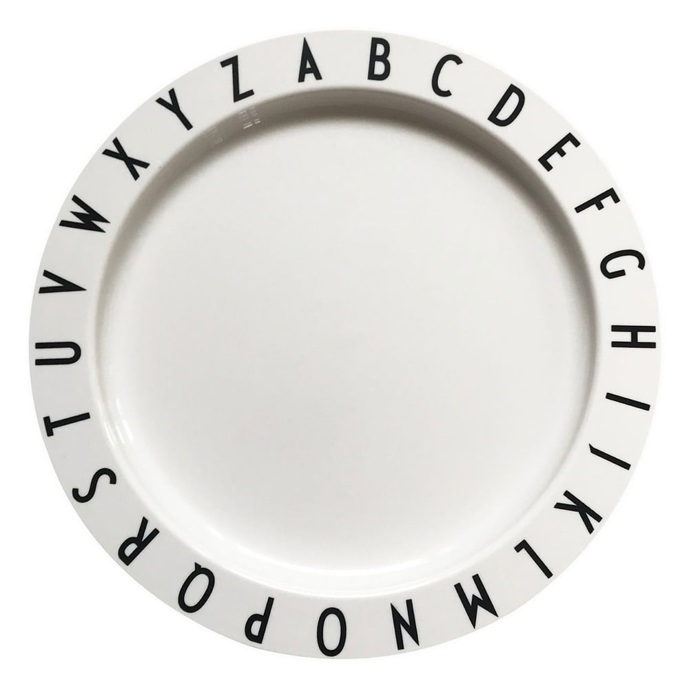 Biely detský tanier Design Letters Eat  Learn 20 cm