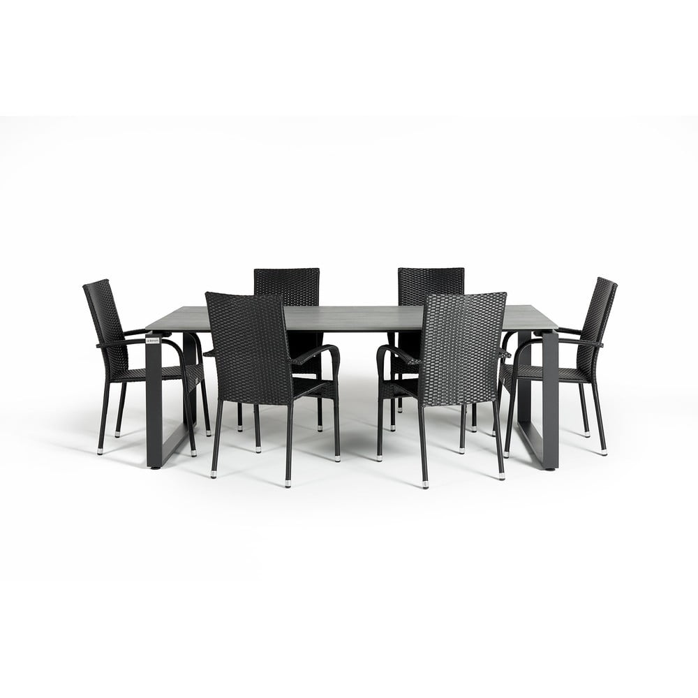 Záhradná jedálenská súprava pre 6 osôb s čiernou stoličkou Paris a stolom Strong 100 x 210 cm