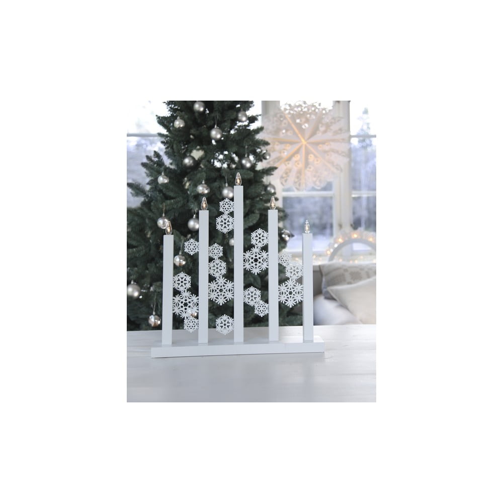 Biely LED svietnik Star Trading Snowfall výška 46 cm