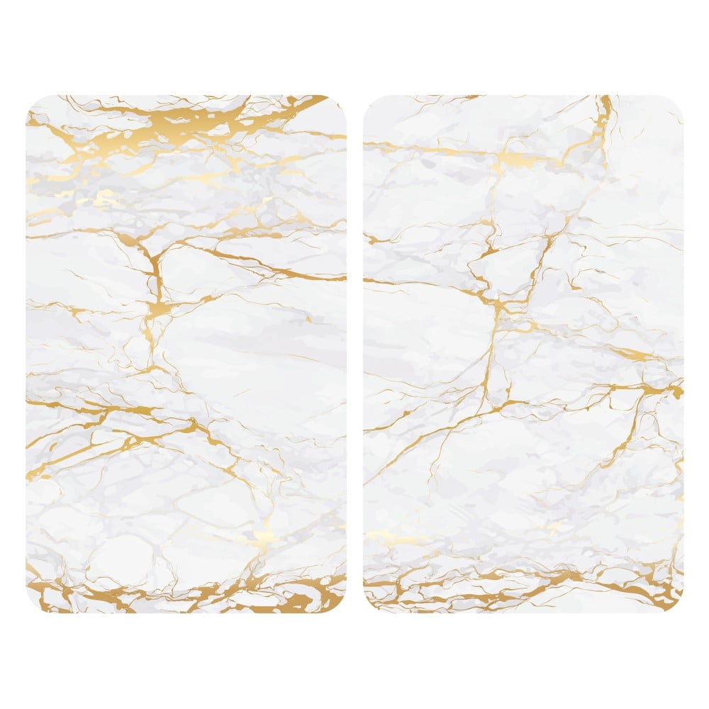 Sada 2 sklenených krytov na sporák v bielo-zlatej farbe Wenko Marble 52 x 30 cm