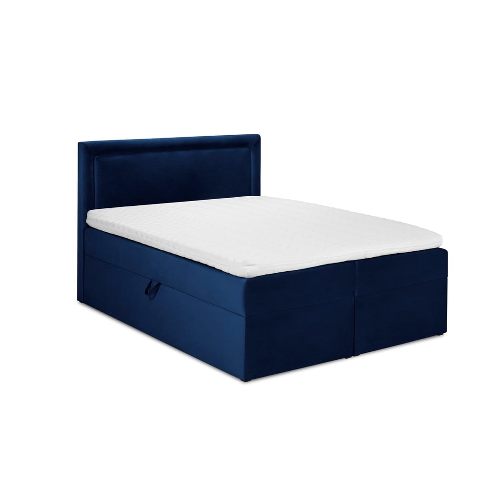 Modrá zamatová dvojlôžková posteľ Mazzini Beds Yucca 200 x 200 cm