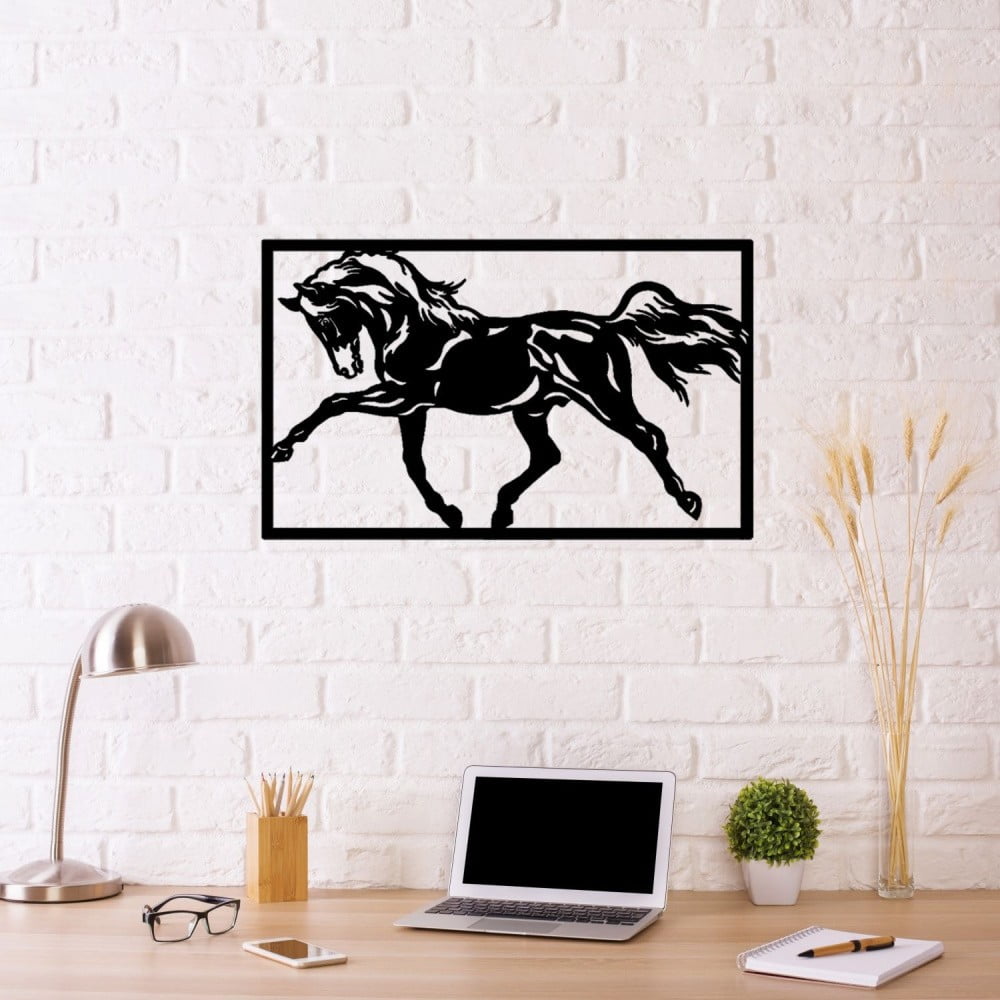 Čierna kovová nástenná dekorácia Horse Two 70 × 50 cm