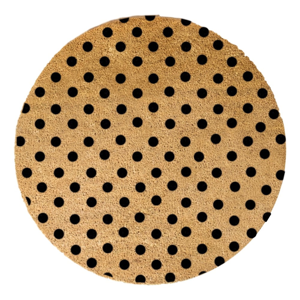 Čierna okrúhla rohožka z prírodného kokosového vlákna Artsy Doormats Dots ⌀ 70 cm