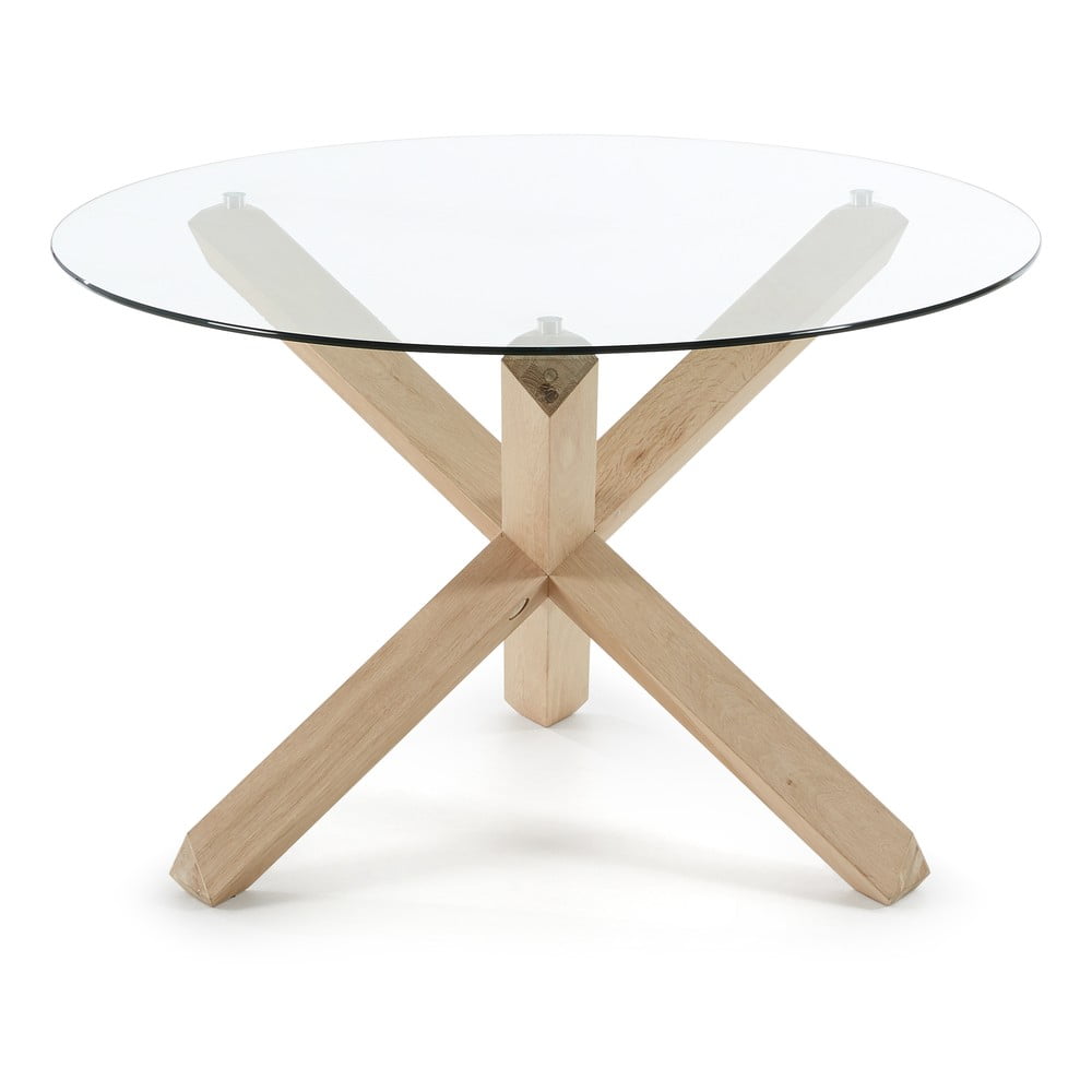 Dubový jedálenský stôl se skleněnou doskou Kave Home Nori ø 120 cm