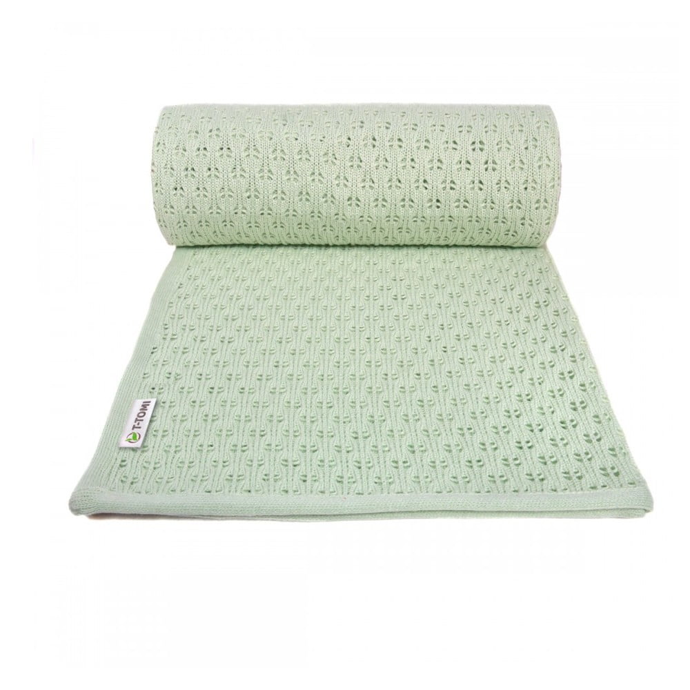 Zelená pletená detská deka s podielom bavlny T-TOMI Summer 80 x 100 cm