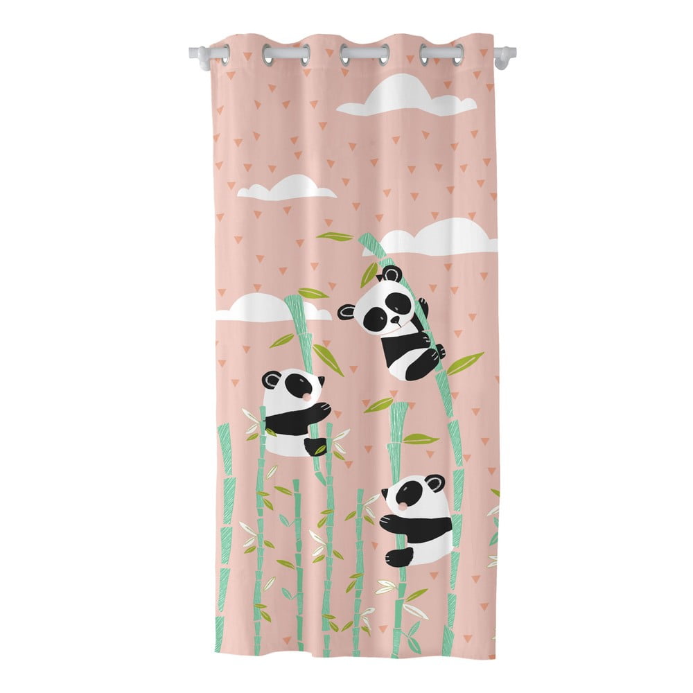 Ružový detský bavlnený záves Moshi Moshi Panda Garden 140 x 265 cm