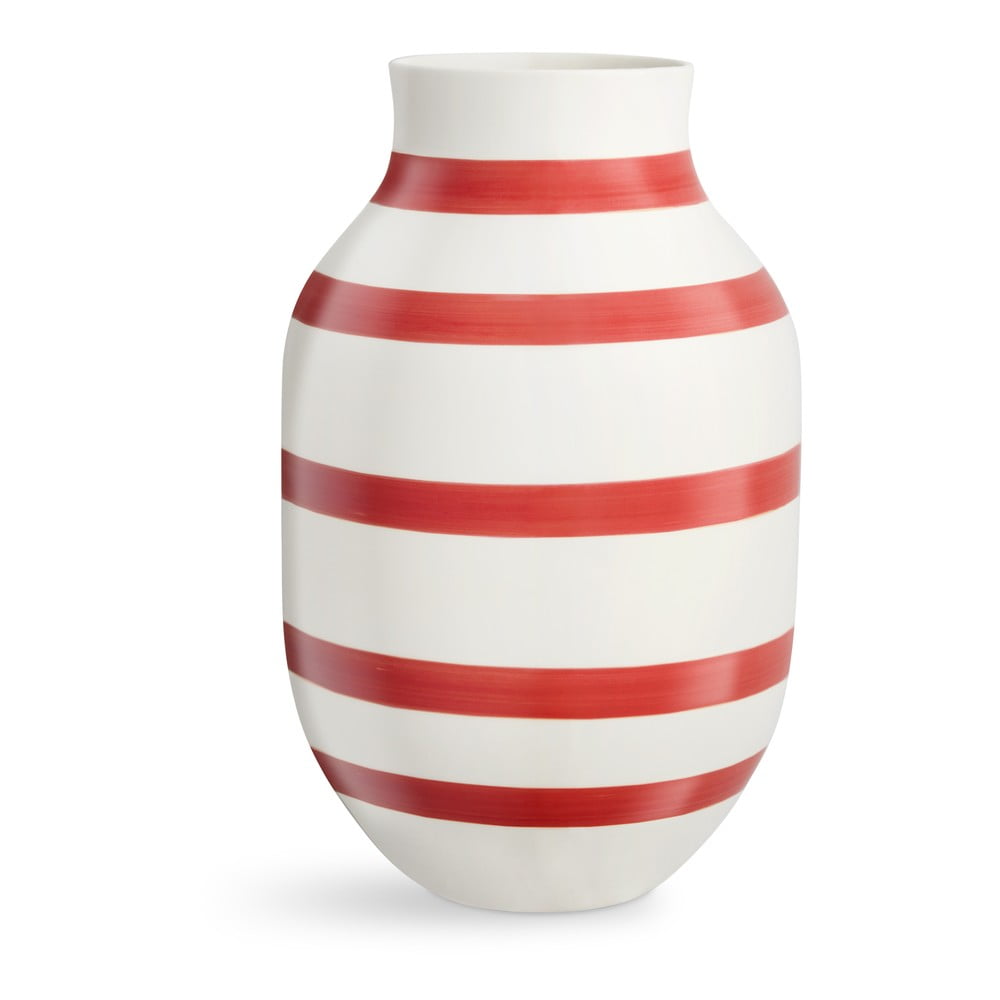 Bielo-červená pruhovaná keramická váza Kähler Design Omaggio výška 31 cm
