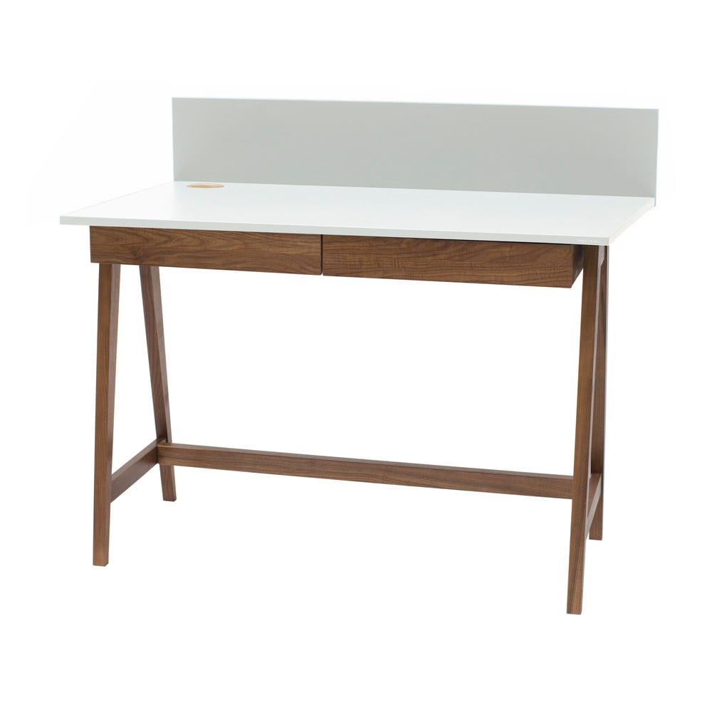 Biely písací stôl s podnožím z jaseňového dreva Ragaba Luka Oak dĺžka 110 cm
