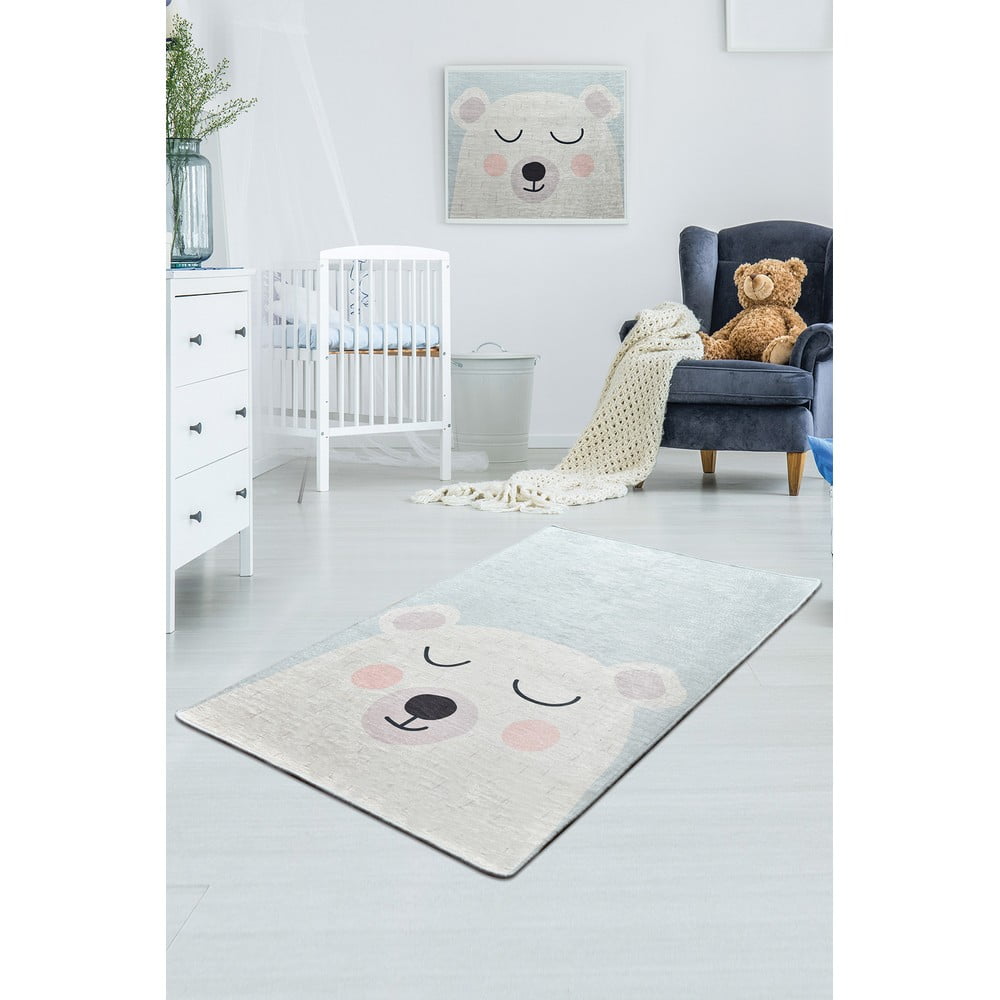 Bielo-modrý detský protišmykový koberec Chilam Baby Bear 100 x 160 cm