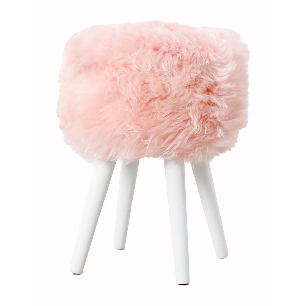 Stolička s ružovým sedákom z ovčej kožušiny Native Natural White ⌀ 30 cm
