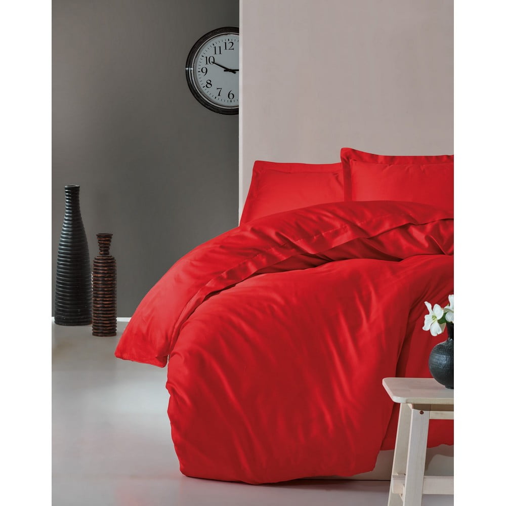 Červené obliečky s plachtou na dvojlôžko z bavlneného saténu Cotton Bo× Elegant Red 200 x 220 cm