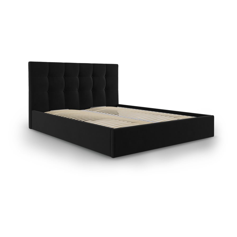 Čierna zamatová dvojlôžková posteľ Mazzini Beds Nerin 180 x 200 cm
