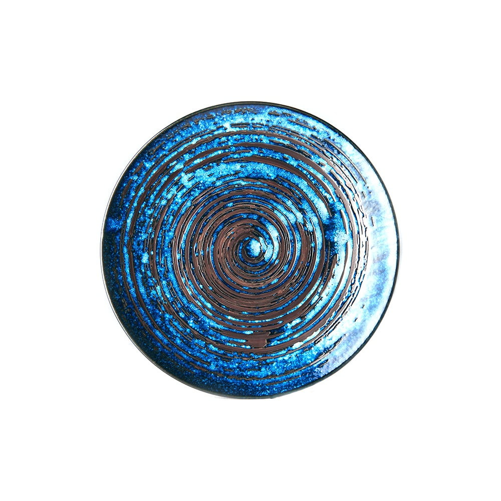 Modrý keramický tanier Mij Copper Swirl ø 29 cm
