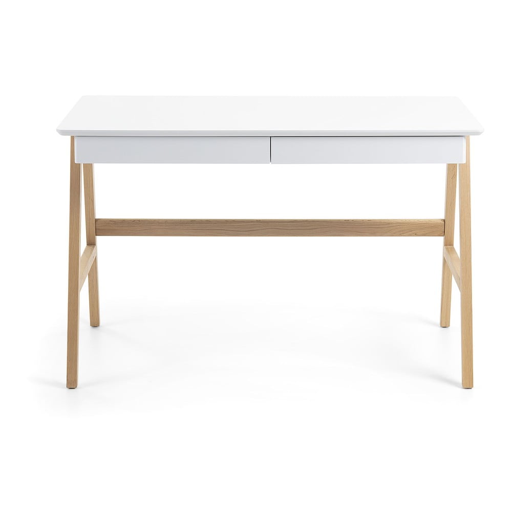 Pracovný stôl s bielou doskou Kave Home Ingo 120 x 60 cm