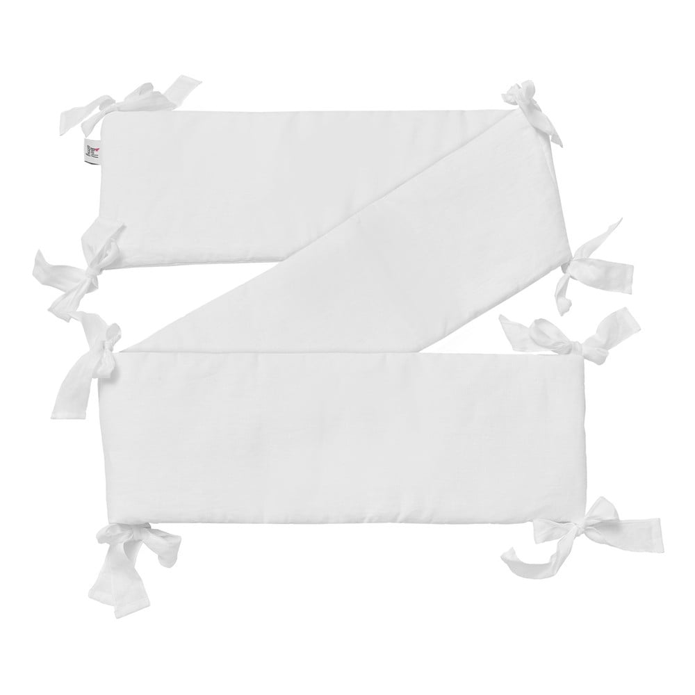 Biely detský ľanový ochranný mantinel do postieľky BELLAMY Snow White 235 × 198 cm
