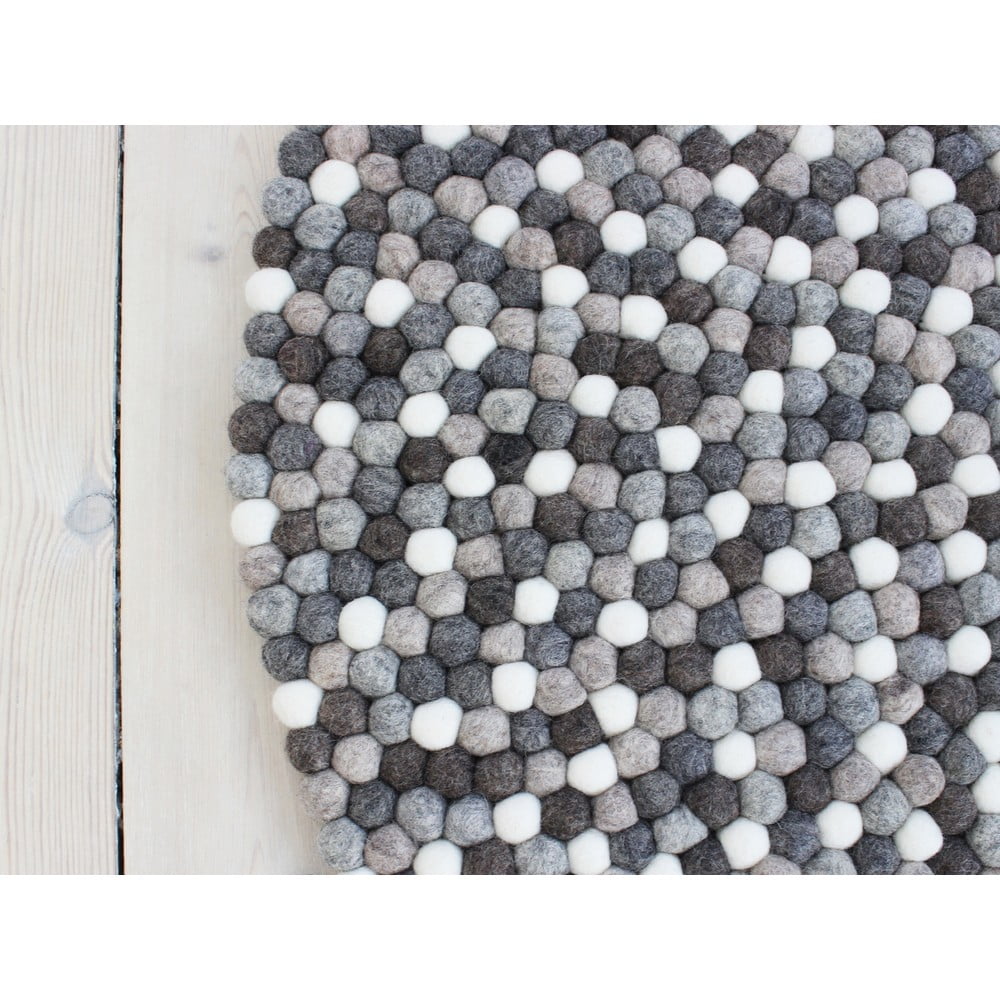 Sivo-biely guľôčkový vlnený koberec Wooldot Ball rugs ⌀ 140 cm